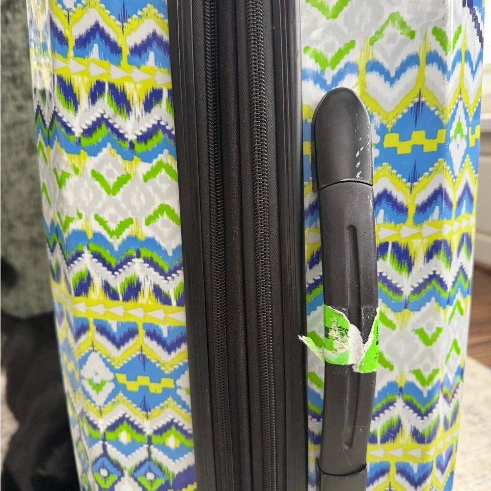 Roxy Geometric Blue and Green Suitcase Carry On Hardsided expandable Y2K Clean